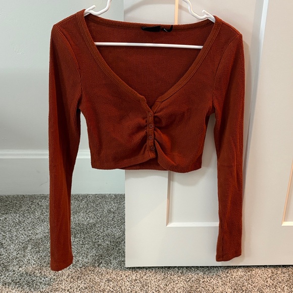 Urban Outfitters Tops - Urban Outfitters Terracotta Button-Up Crop Top